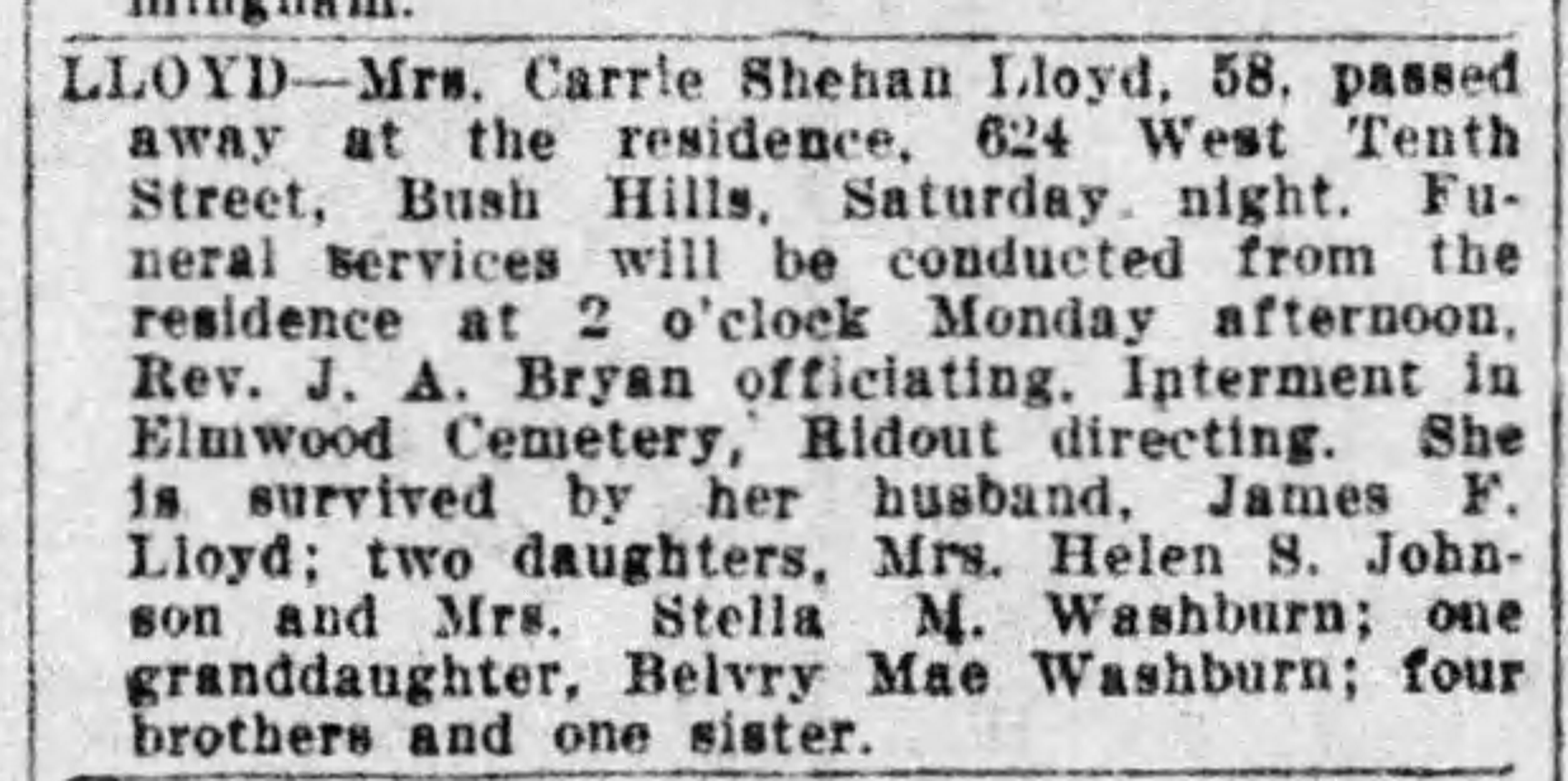 Carrie Shehan Lloyd obituary